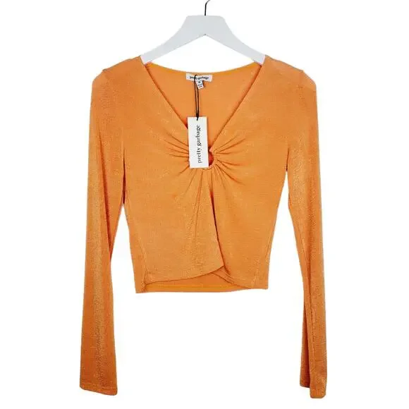 Pretty Garbage Tangerine O-Ring V-neck Open Front Crop Top - Size M - Picture 3 of 9